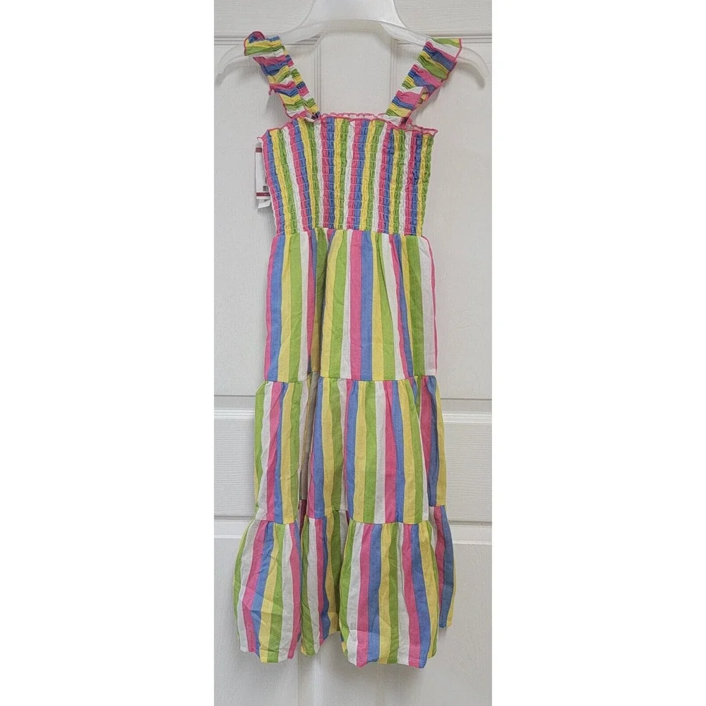 Zunie Girl A-Line Ruffled Straps Long Dress Multi Striped Size XS (4/5)